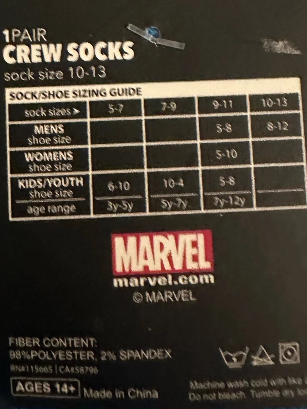 Bioworld Marvel Crew Socks - Blue with White Accents